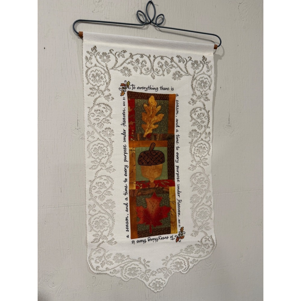Autumn Lace Wall Hanging Ecclesiastes 3:1 Scripture Fall Decor with Wire Hanger